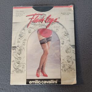 Emilio Cavallini Flash Legs Ultra Sheer Black Wide Lace Top Thigh High One Size